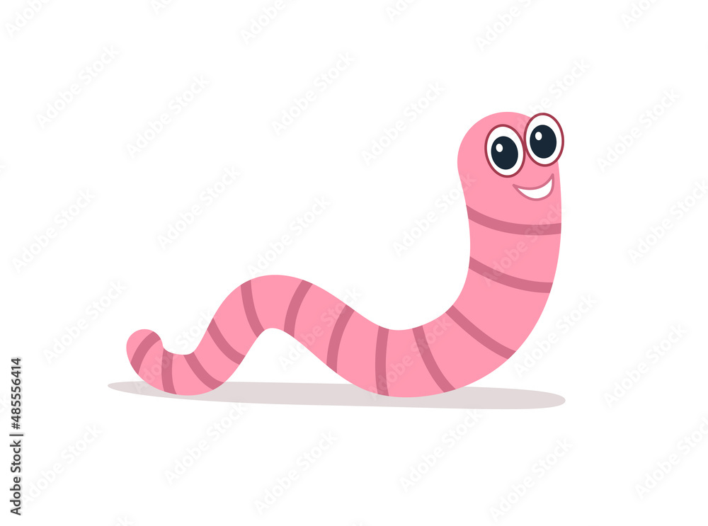Fototapeta premium Pink smile worm, vector In flat style. Earthworm is a cartoon character.