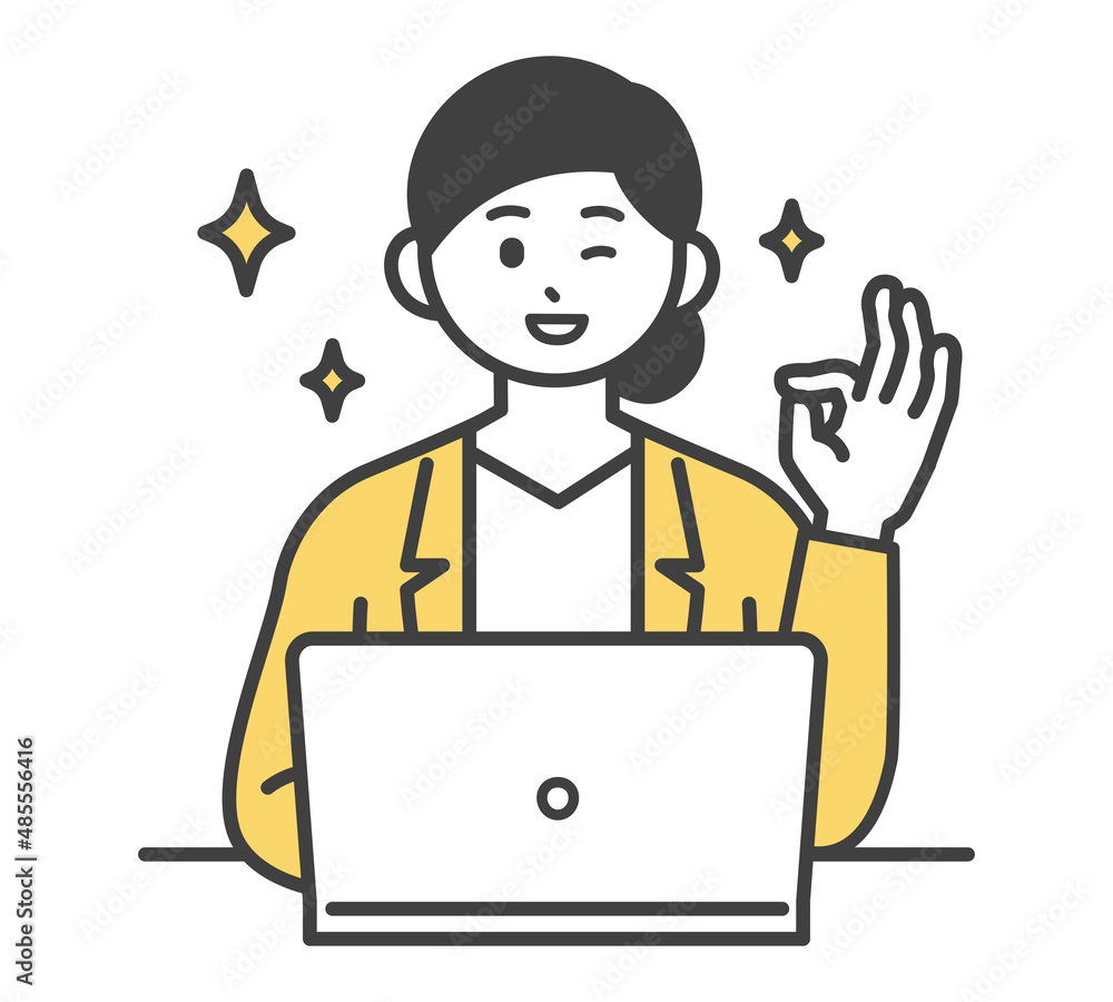 女性社員がパソコンを操作するイラスト素材