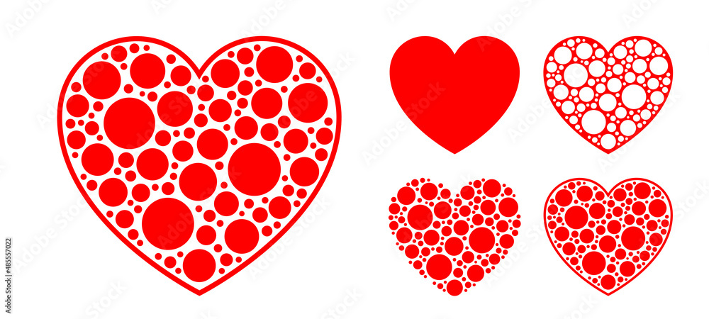 Geometric flat heart shape with bubbles texture. Love icon vector design elements for print and decoration design. Modern concept for Valentine's day Geometric flat heart shape with bubbles texture. Love icon vector design elements for print and decoration design. Modern concept for Valentine's day