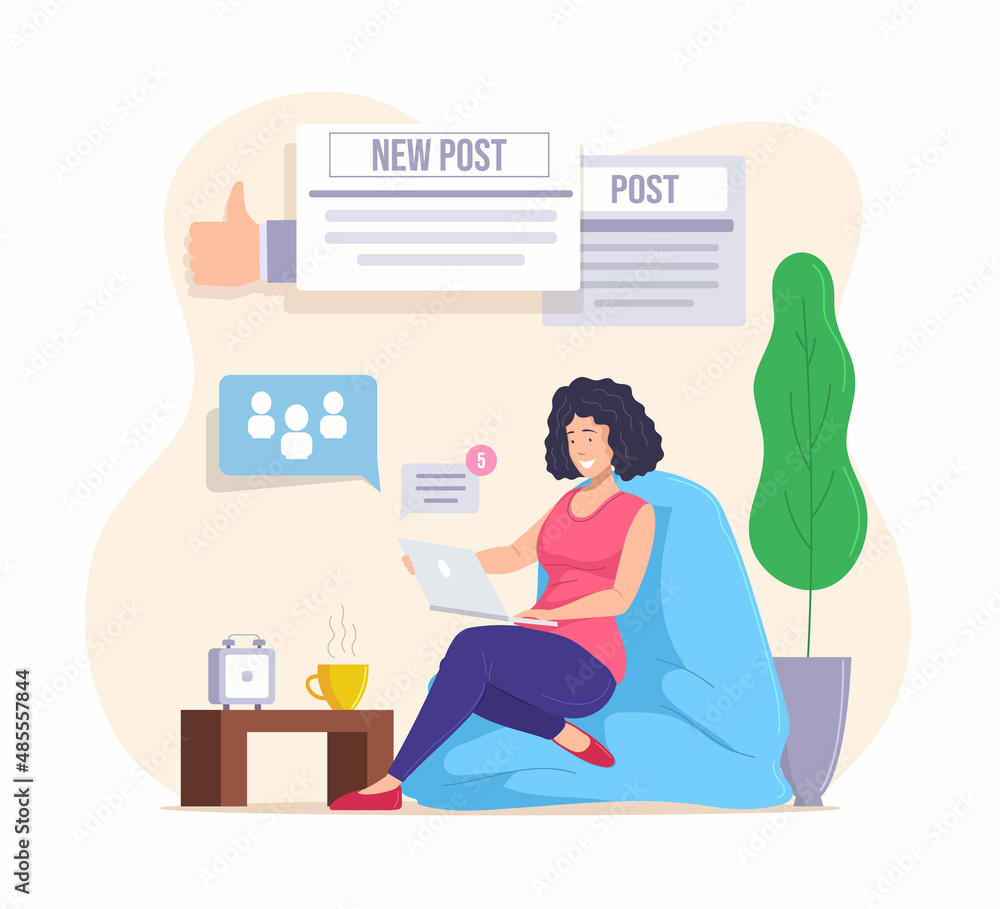 Freelance character blogger in flat style. Flat vector illustration. Isolated cartoon vector illustration. Online communication. Mobile communication. Business communication. Freelance character blogger in flat style. Flat vector illustration. Isolated cartoon vector illustration. Online communication. Mobile communication. Business communication.