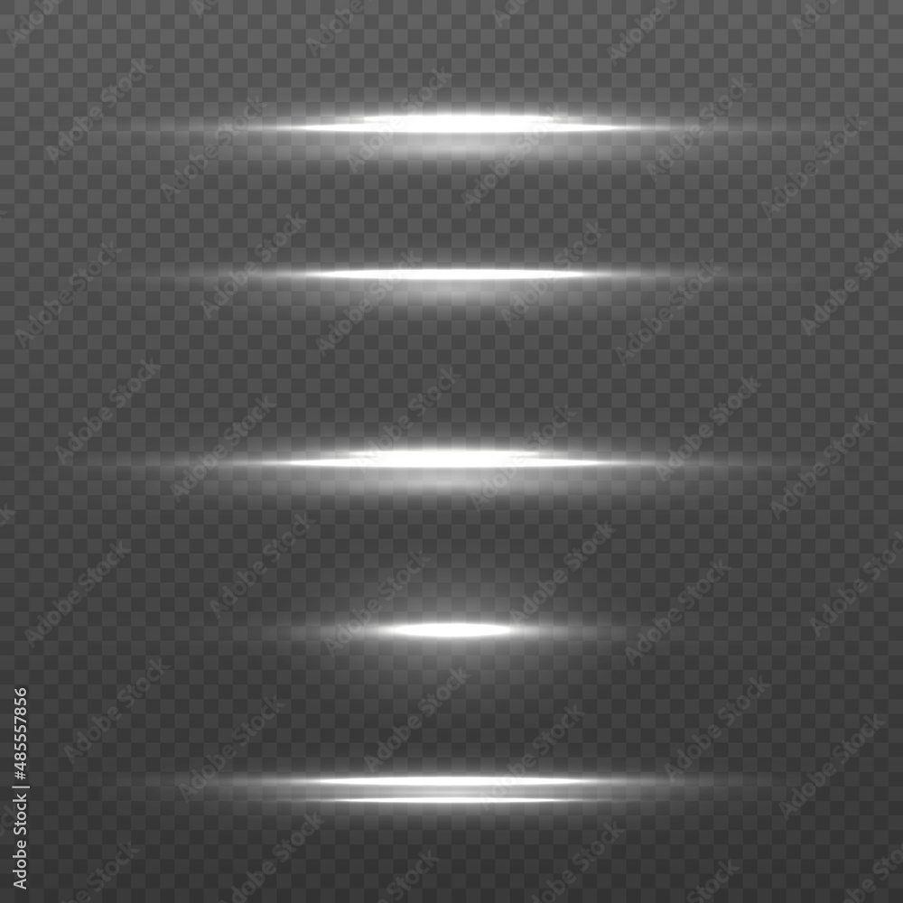 Obraz Laser beams, horizontal rays of light, white line.