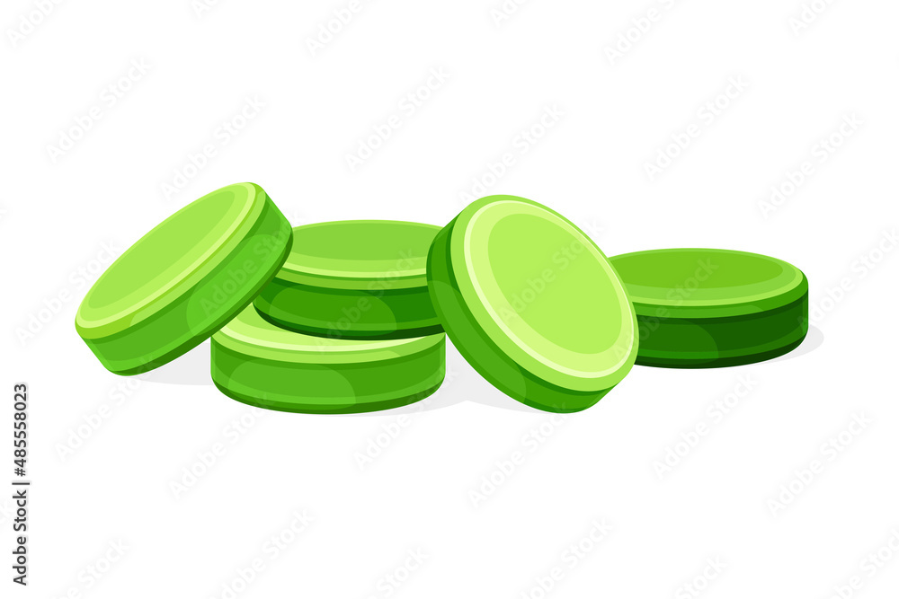 Spirulina dietary supplement, pressed algae tablets. Healthy eco product, antioxidant superfood vector illustration Spirulina dietary supplement, pressed algae tablets. Healthy eco product, antioxidant superfood vector illustration