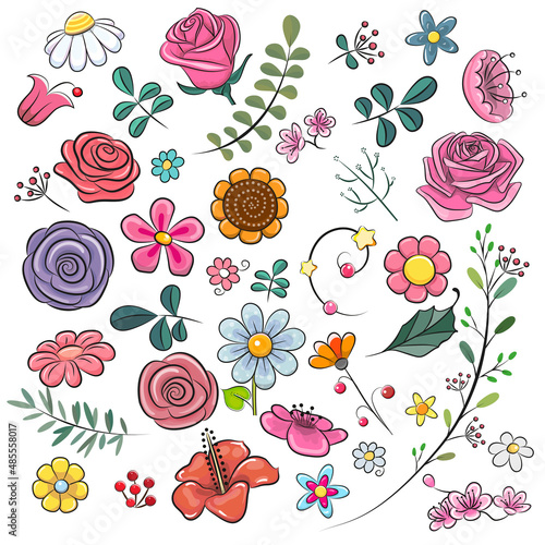 Cute Cartoon Flowers on a white background