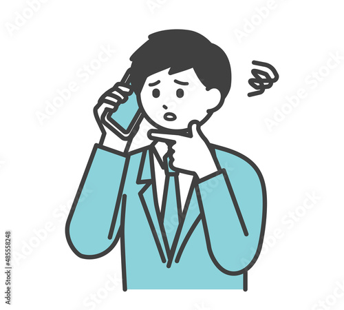 男性社員ががスマートフォンで連絡するイラスト素材