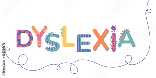 Dyslexia concept. Colorful letters on white background. Illustration for banner, landing page or poster. 