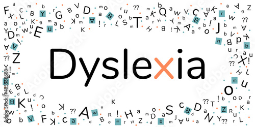 Dyslexia concept. Flying  letters on white background. Illustration for banner, landing page or poster.  photo