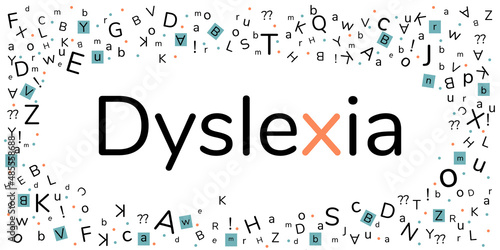 Dyslexia concept. Flying  letters on white background. Illustration for banner, landing page or poster. 