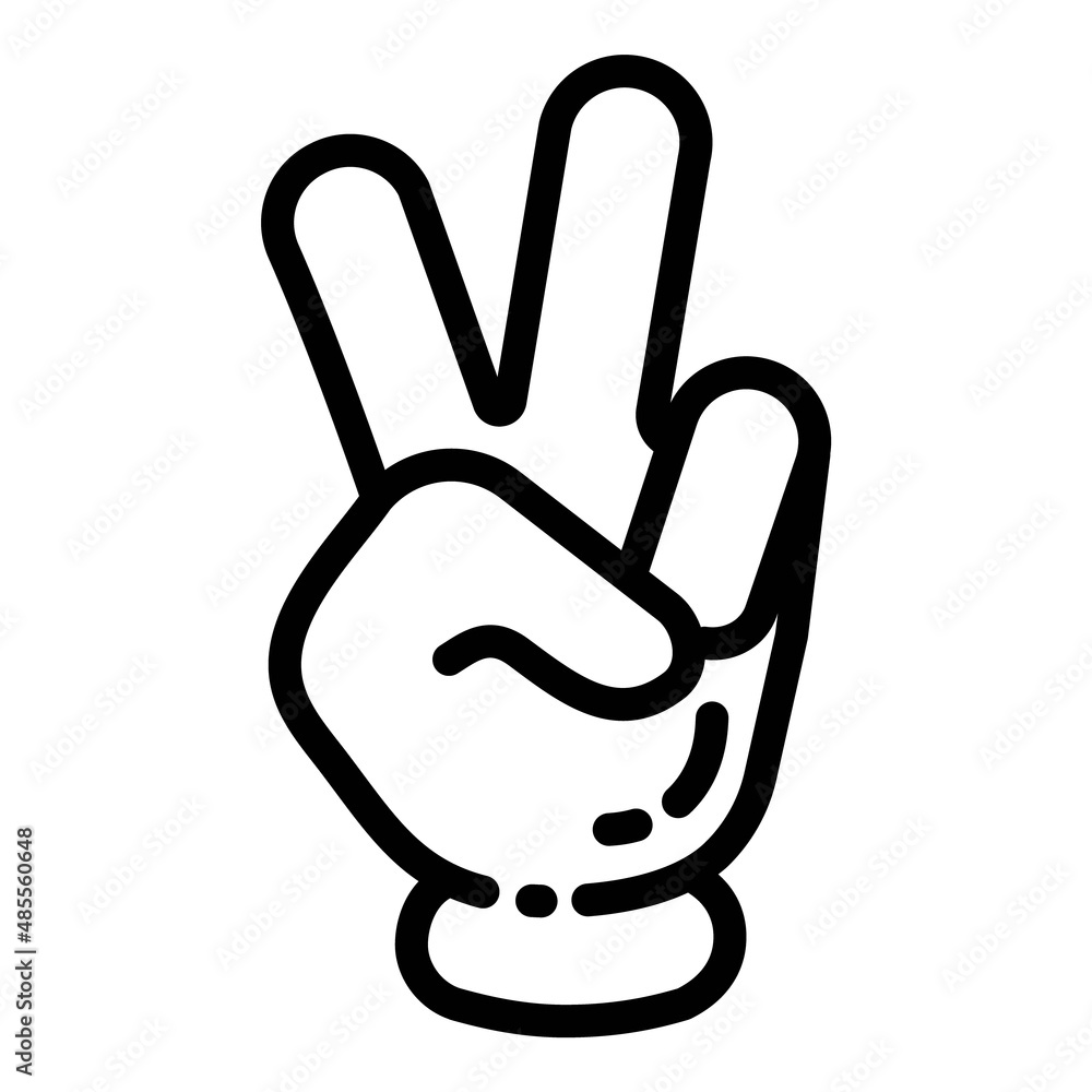 Obraz premium Victory Sign Cartoon Hand Gesture Flat Icon Isolated On White Background