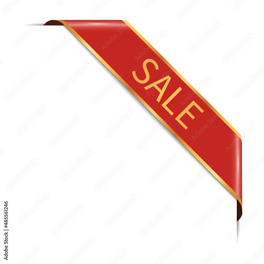 SALE - vector illustration of red corner ribbon banner with gold frame on white background SALE - vector illustration of red corner ribbon banner with gold frame on white background