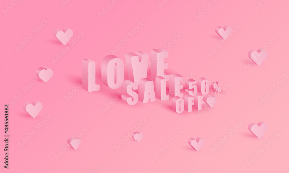 LOVE pink color for Sale 50% off of gradient background for display product website for valentine's day vector design