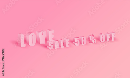 LOVE pink color for Sale 50% off of gradient background for display product website for valentine's day vector design
