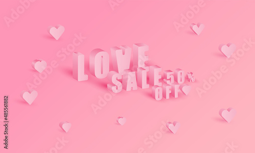 LOVE pink color for Sale 50% off of gradient background for display product website for valentine's day vector design