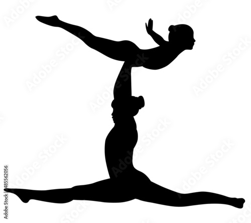 girl gymnast athlete isolated on white background.acrobatic stunt. Gymnasts acrobats vector black silhouette. Gymnasts acrobats vector	