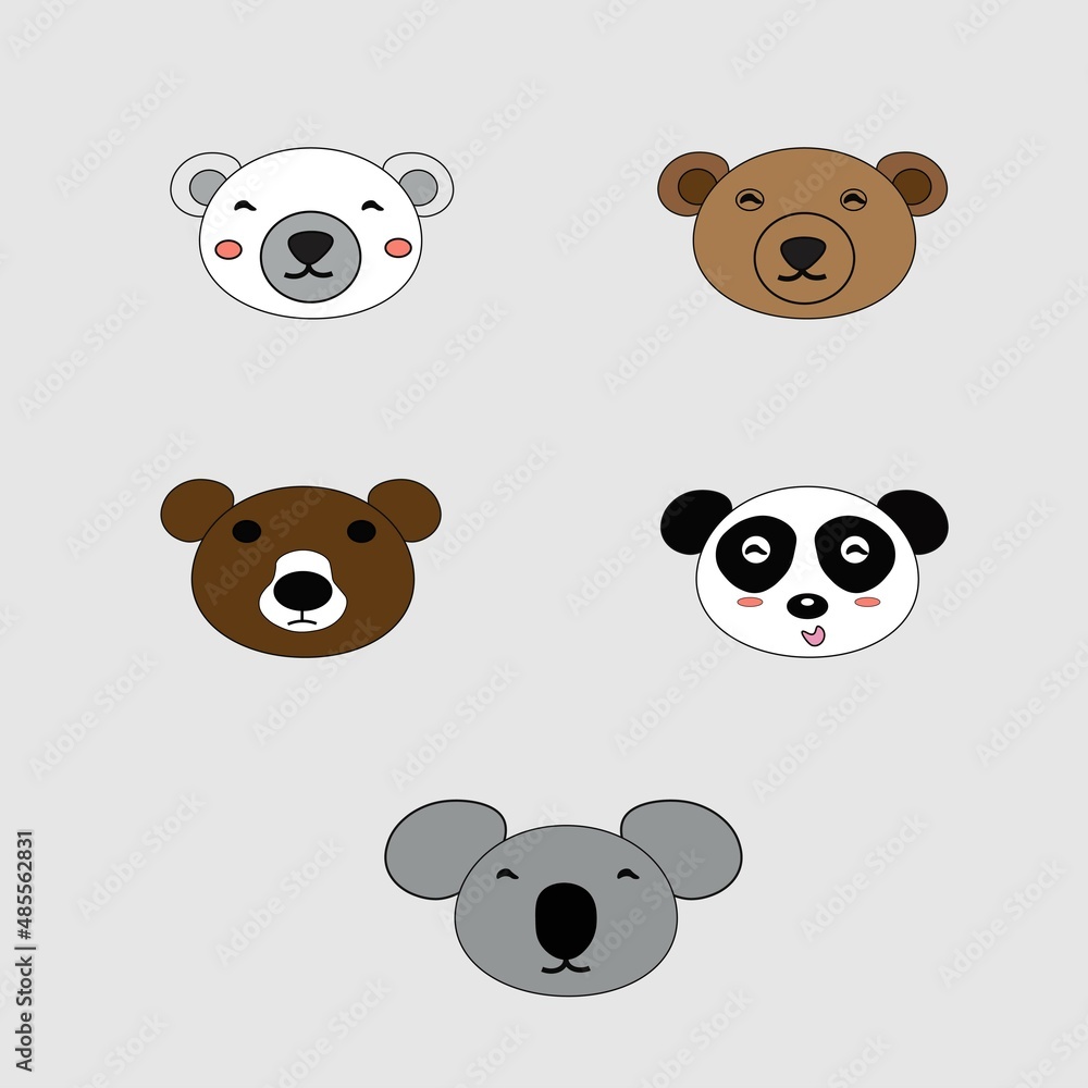 Five types of bears: polar, brown, koala and grizzly