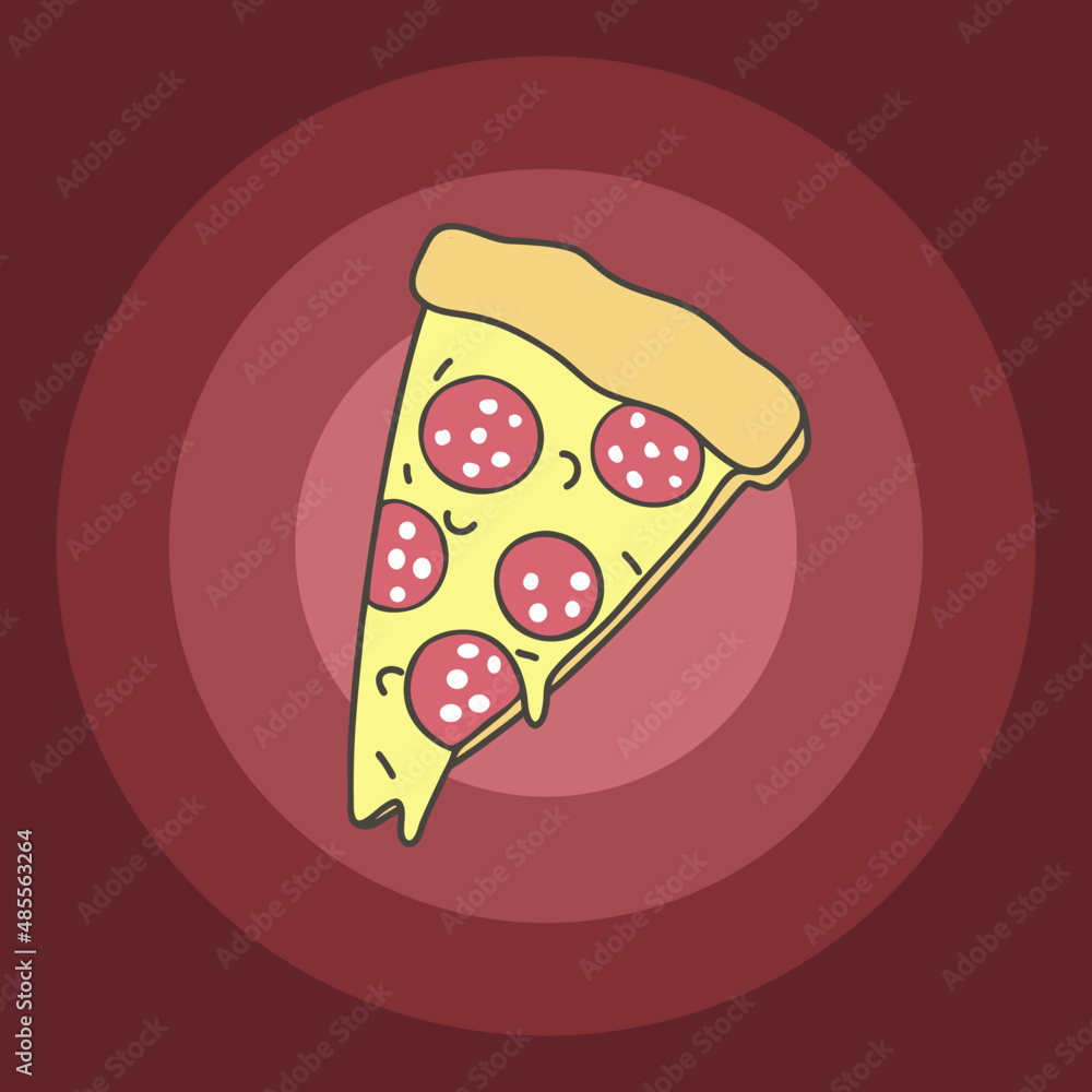 Slice of pepperoni pizza inside circles