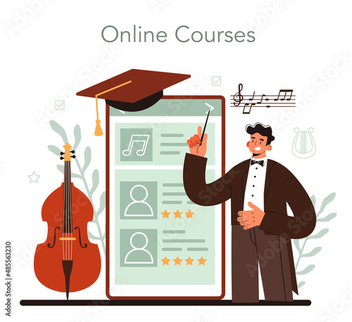 Professional conductor online service or platform. Conductor and symphony