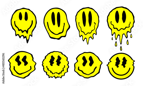Cool Drippy Smile Vector Illustration. Acid Trip Colorful Artwork. Trendy Rave Graphics.