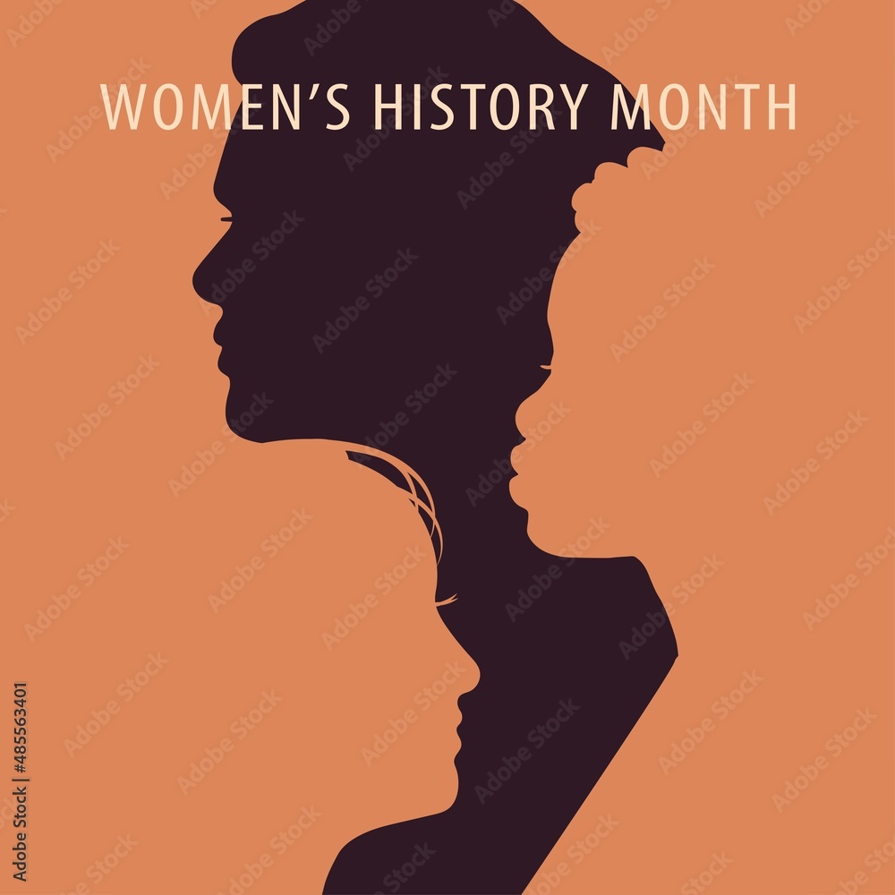 Poster with different women.Girls power. Womens History Month. Women's day. 8 march