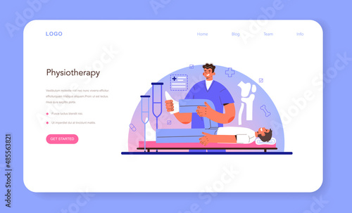 Physiotherapy web banner or landing page. Doctor helping patients