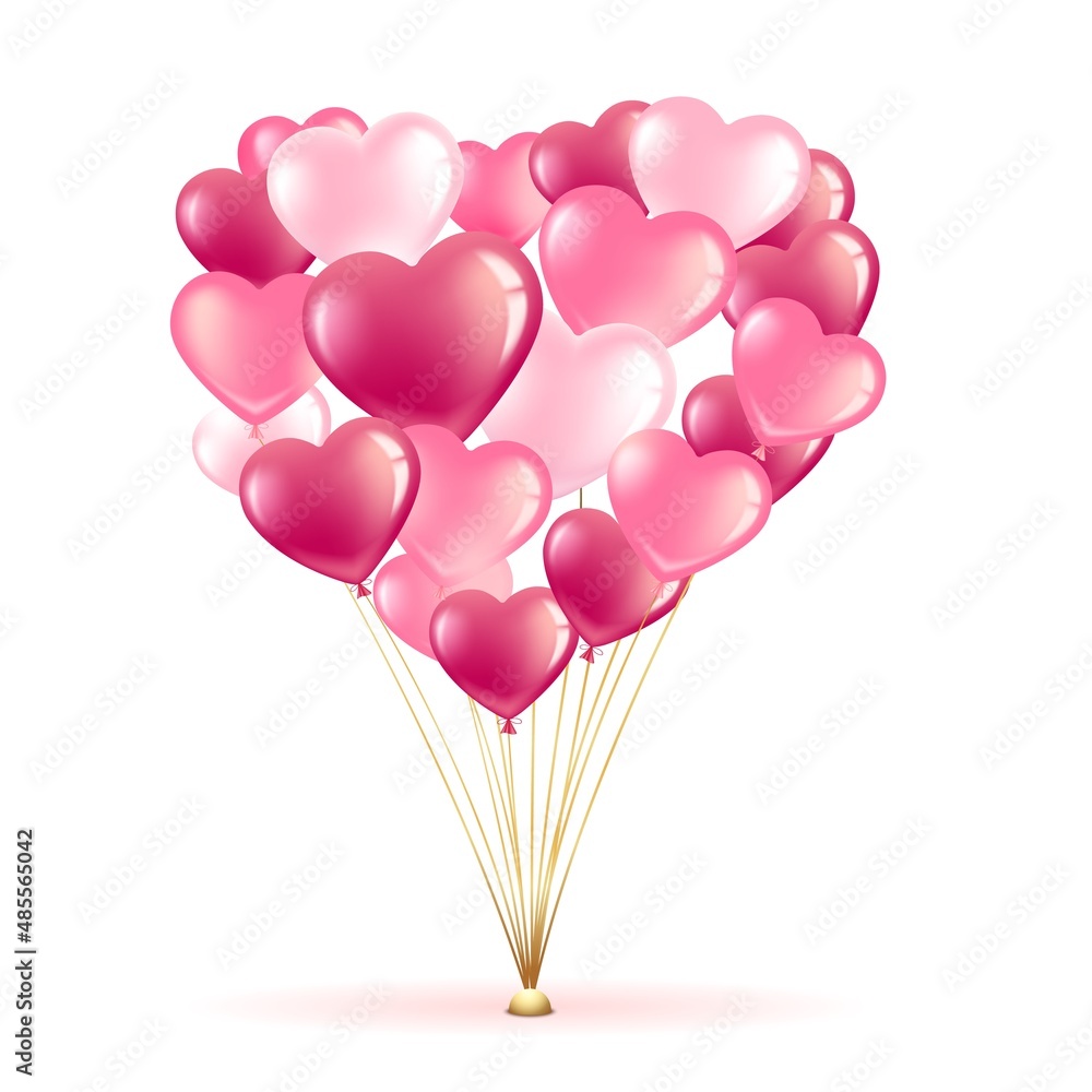 bouquet of heart shaped balloons vector realistic