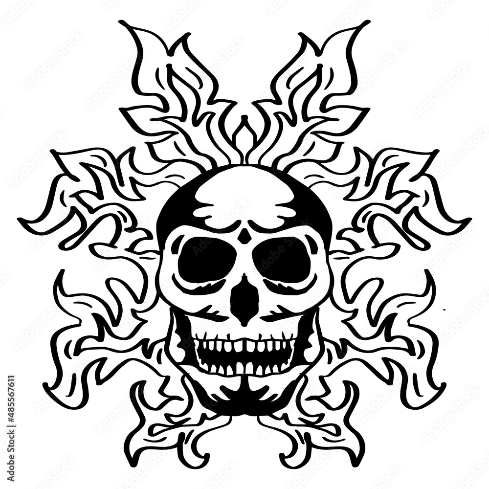Obraz premium Skull on Fire hand drawing illustration.