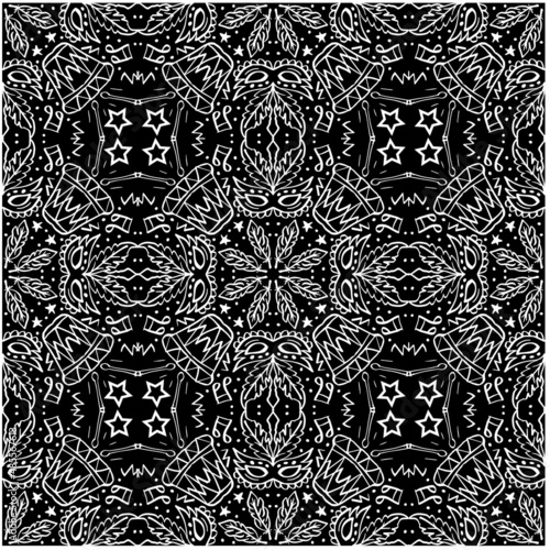 Mardi Gras Carnival  seamless pattern black and white