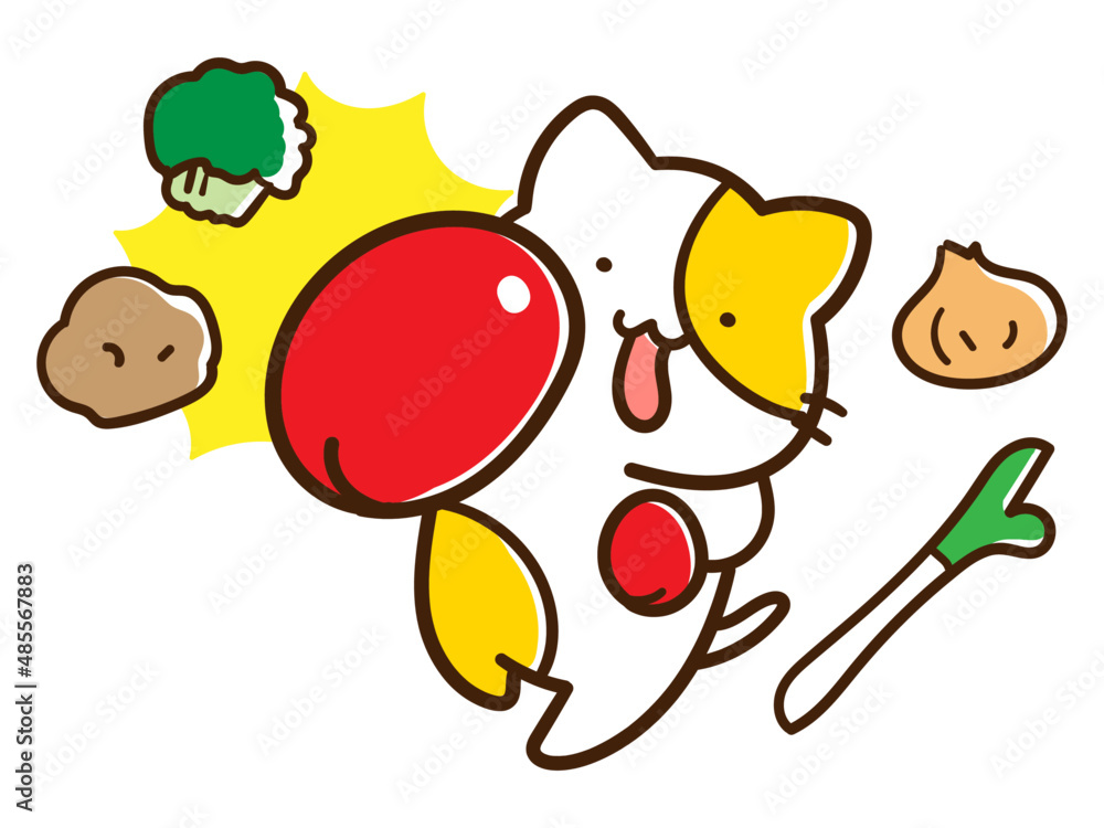 Vettoriale Stock ファイトケミカルな野菜とねこのかわいい手書き風イラスト Adobe Stock