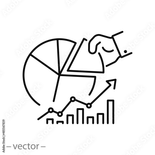 asset allocation icon, invest plan, stock market and up graph, profit growth graphic, thin line symbol on white background - editable stroke vector illustration