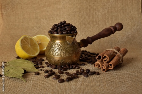 coffee beans and cinnamon sticks