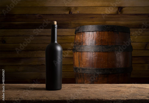 Wooden barrel for wine with steel ring. Clipping path included.