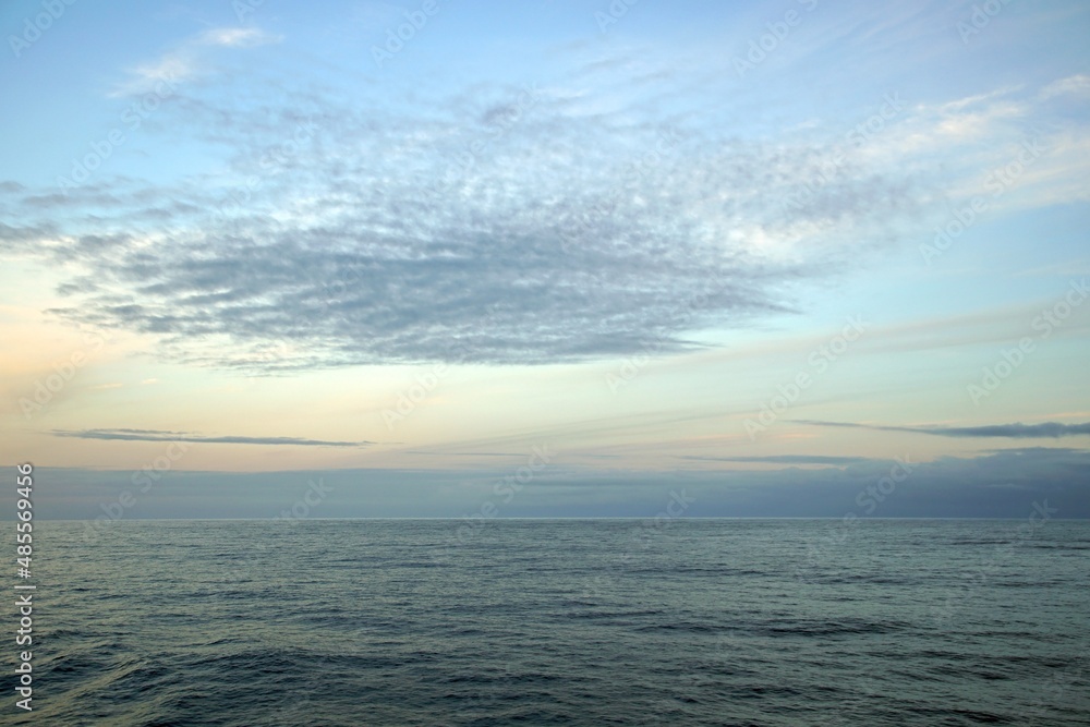 Atlantic Ocean. The beauty of the morning sky before sunrise. Seascape.