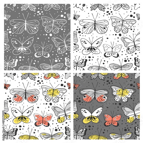 Wallpaper Mural Seamless pattern with butterfly. Hand drawn vector illustration. Decorative elements for design. Black contour drawing. Creative ink art work Torontodigital.ca