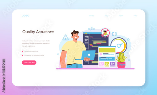 Software tester web banner or landing page. Application or website
