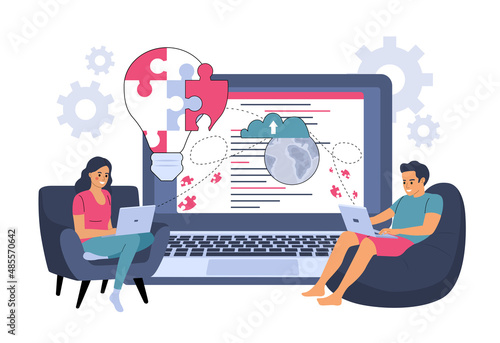 The concept of collaboration on a software project. Vector illustration.