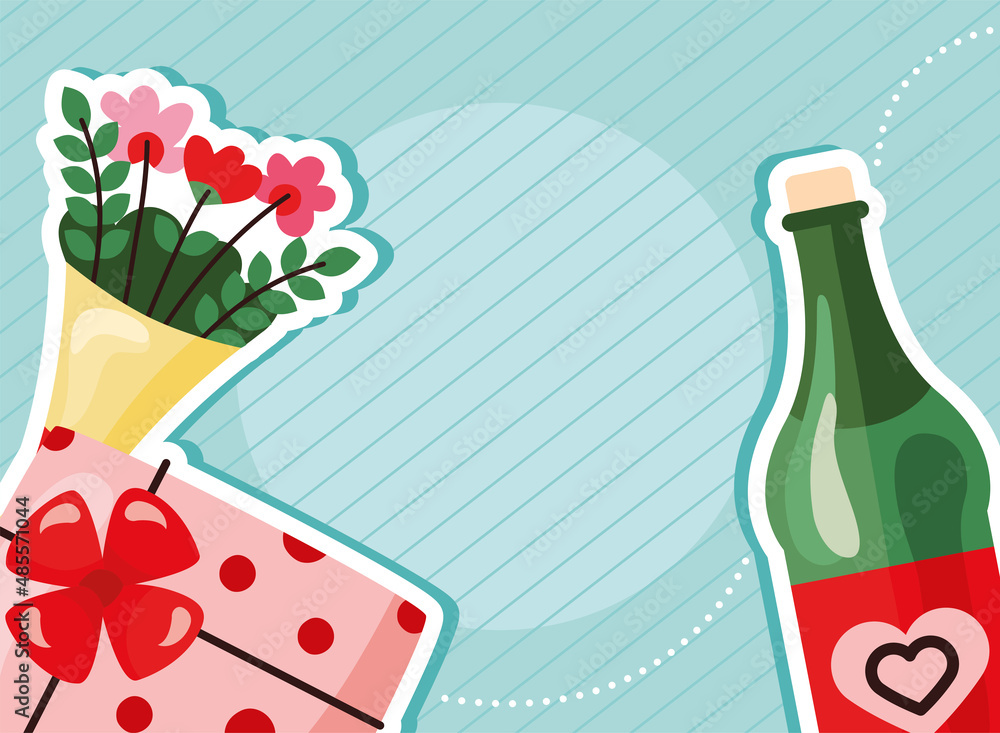 happy valentines gift and champagne happy valentines gift and champagne