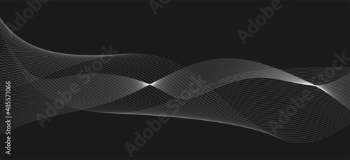 White soundwave on dark gray background. Audio line blend element. Abstract wave shape with countour