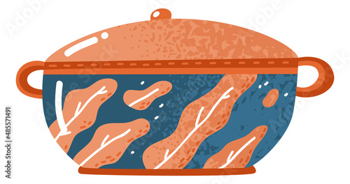 Ceramic crockery pot. Cooking utensil in scandinavian style