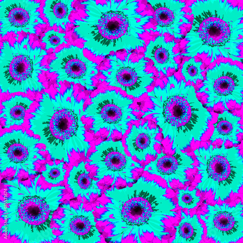 Purple and green blue flowers pattern, graphic design illustration