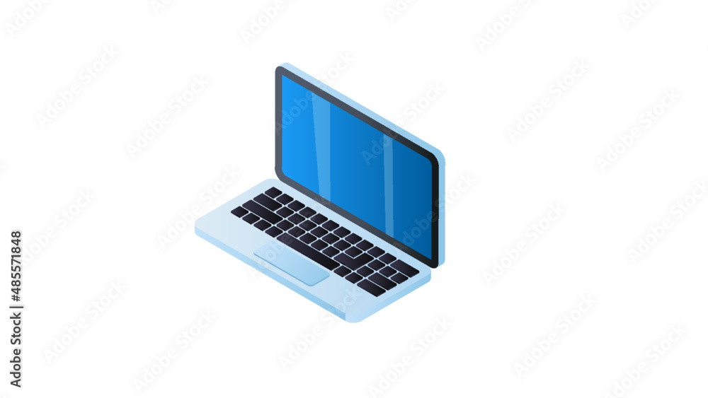 isometric laptop computer with blue screen, infographic isometric laptop computer with blue screen, infographic