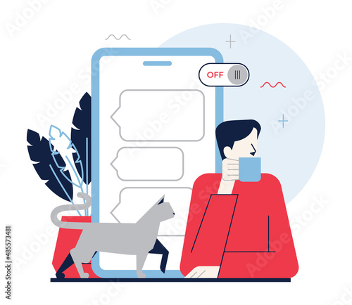 Information and digital detox. Characters taking rest from digital