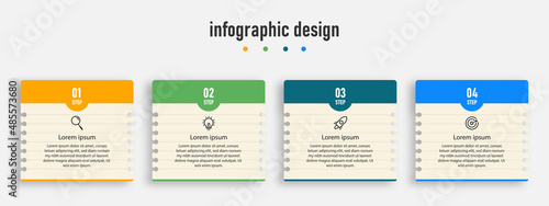 Infographic design for business concept with note papers. Can be used for info graphics, flow charts, presentations, web sites, banners, label template with icons. 4 options or steps.