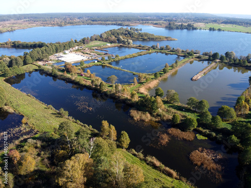 Aerial view of fish ponds by Lake Orle