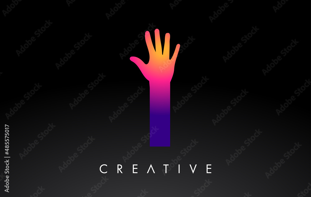 Purple Letter I Logo with Hand Silhouette Vector Icon Illustration. Creative Hand Logo Letter Purple Letter I Logo with Hand Silhouette Vector Icon Illustration. Creative Hand Logo Letter