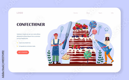 Confectioner web banner or landing page. Professional confectioner chef