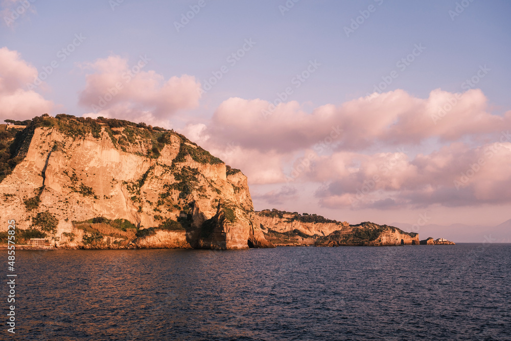 Posillipo Rocky cliff, coastline in Naples, Italy
