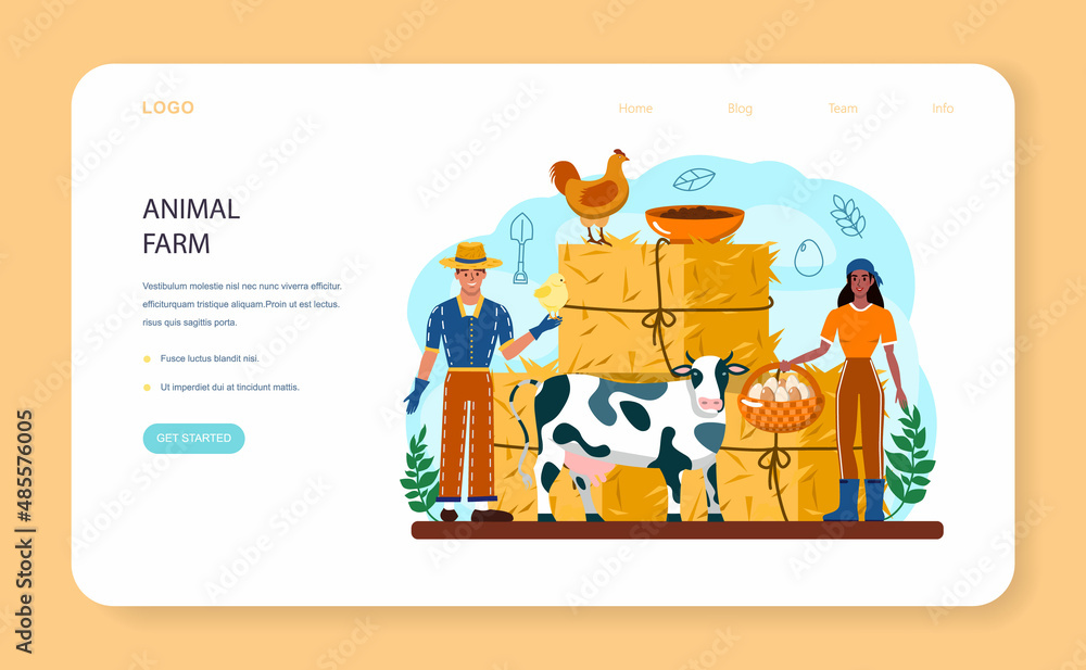 Fototapeta premium Farmer web banner or landing page. Animal husbandry business.