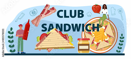 Club sandwich typographic header. Delicious sandwich for breakfast.