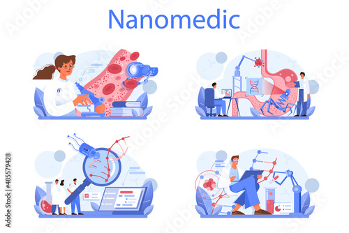 Nanomedic set. Doctors work with nanoparticle and biotechnology