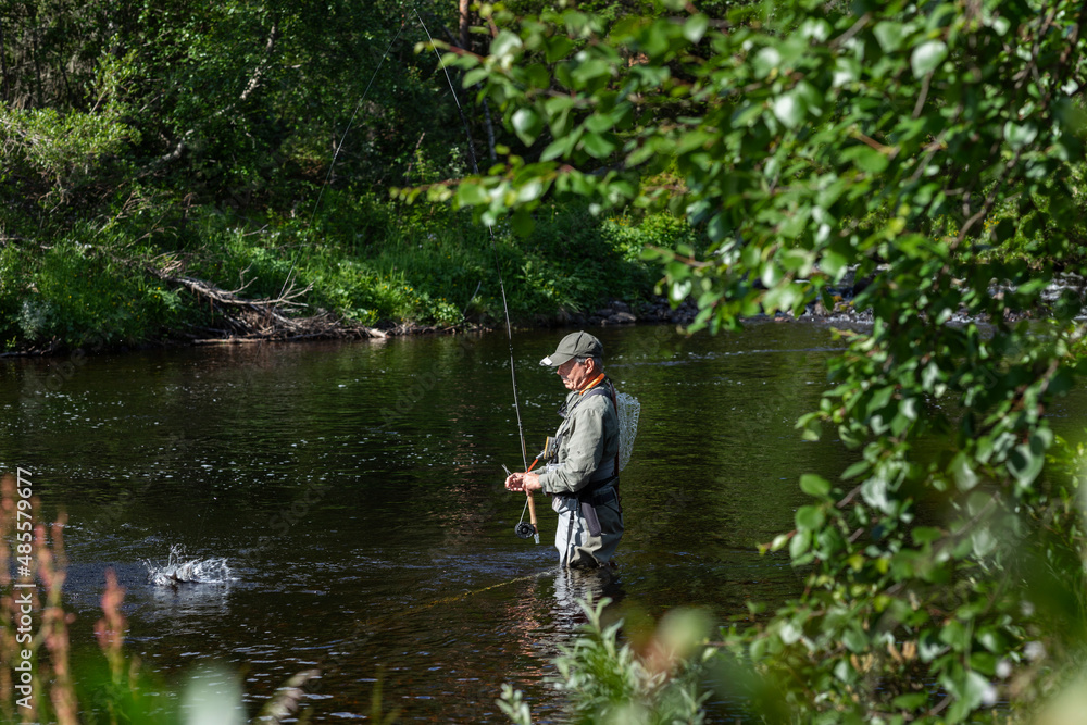 Man fishing in river Man fishing in river