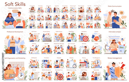 Soft skills big set. Communication, professional development, self organization